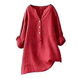 Karierte Bluse: Damen Lang - Leinenhemd || Knopfleiste Hemd & Casual Lose Frühling Sommer Leinenbluse, Longbluse & Blusenshirt || Oberteile & Tunika || Große Größen Tops T-Shirts, Blusen für Frauen