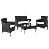 LEADZM Gartenmöbel Set,Balkonmöbel,Polyester Rattan Sitzgarnitur,Balkonmöbel,Wetterfest,UV-Schutz, Sitzplätze für 4 Personen,Sofa für 2 Personen, 2 Einzelsessel,für Wohnzimmer,Balkon, Garten,Schwarz