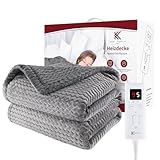 REDKEY Heizdecke mit Abschaltautomatik, 180x130 cm 9 Temperaturstufen & 1~5Stunden Auto-Off-Timer Überhitzungsschutz, Warm Elektrische Wärmedecke, Maschinenwaschbar Grau