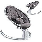Hot Mom Baumwolle Babywippe, Babywiege mit 5 Schwingungsamplituden, Bluetooth Musik, Leichter Babyschaukelstuhl mit Smoother Schaukelbewegung, 2023 Neu (Dunkelgrau)