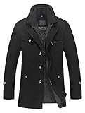 Lavnis Herren Warm Wollmantel Stehkragen Wintermantel Kurzmantel Winter Jacke Business Freizeit Style4 Black XL