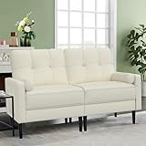 Aotumm Ciort 2 Sitzer Sofa, Kleine Sofa mit 2 Kissen und Armlehnen, Mid-Century Moderne Couch, Leinen Couch Sofa, 2er Couch Loungesofa, Bequemes 2-Sitzer Sofa für Wohnzimmer, Schlafzimmer, Beige