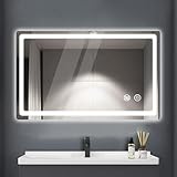KLGFI LED Badspiegel mit Beleuchtung, Spiegel mit Licht fürs Bad mit Touch-Schalter und Beschlagfrei-Funktion, Wandspiegel für das Badezimmer (40 x 60 cm)