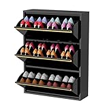 Generisch Schuhregal Freistehender schmaler Schuhschrank, freistehender Kippeimer, Schuhregal, Organizer mit 3 Klappschubladen, ultradünne, Moderne Schuhaufbewahrung aus Metall für den Eingangsbereic