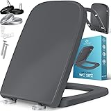 KESSER® WC Sitz mit Absenkautomatik Toilettendeckel Quick-Release-Funktion und Softclose - einfache Montage Klodeckel aus Duroplast Toilettensitz mit Edelstahl Befestigung (Wc Sitz E-Form - Grau)