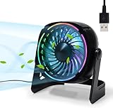 Litake USB Tischventilator RGB, Kleiner Φ15cm Leiser Mini USB Ventilator mit 8 Lichtmodi & 3 Geschwindigkeiten 360° Drehung 152cm Kabel Tragbarer Schreibtischventilator für Räume Büros Auto Reisen