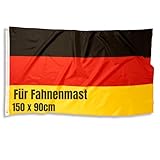 Deutschland Flagge 150 x 90 cm für Fahnenmast mit Messing-Ösen, Deutschlandfahne, Wetterfeste strapazierfähige Hissfahne aus Polyester Fußballflagge