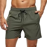 Arcweg Badehose für Herren mit Reißverschlusstasche Atmungsaktiv Wasserabweisend Badeshorts Männer Trainingsshorts Elastisch Verstellbar Mit Tunnelzug Meshfutter Grün L(EU)