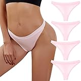 4 Stück Tanga für Damen, sexy, String, Damen, Baumwolle, Höschen, Damen, unsichtbar, Höschen und Slips, nahtlos, unter Kleidung, Damen, Bauch, Shorty, Rosa, 48