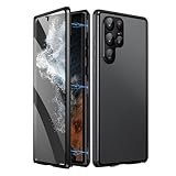 Magnetisch Hülle für Samsung Galaxy S24 Ultra/S24 Plus/S24, Anti-Peep Gehärtetes Glas Doppelseitige Handyhülle Metallstoßstange Transparent Schutzhülle(Color:Black Schwarz,Size:S24 Ultra)