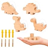 MplehDa Schrankknöpfe Holz für Kinderzimmer, 4 Stück Holzknäufe mit Tiermotiven, Möbelknöpfe aus Holz, 2 IN 1 Selbstklebend Möbelknöpfe mit Schrauben, Holzgriffe für Schränke Türknöpfe (Dinosaurier)