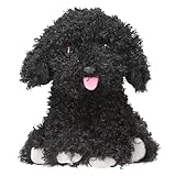 Depesche 13515 TOPModel - Kuscheltier Hund in Schwarz, ca. 16 cm großes Plüschtier mit lockigem Fell und rosa Zunge