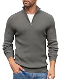 COOFANDY Pullover Herren Rollkragenpullover 1/4 Reißverschluss Strickpullover mit Streifen Rollkragenpulli Langarm Warm Winterpullover Rolli Pulli Rollkragen Pullover Dunkelgrau L