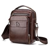 BAIGIO Leder Umhängetasche Herren Schultertasche Vintage Männer Tasche Crossbody Bag Herrentasche zum Umhängen Ledertasche mit Verstellbarem Gurt für Business Arbeit Reise