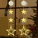 Jsdoin Sterne Weihnachtsbeleuchtung, 2 Stück Stern Weihnachtsbeleuchtung Fenster Innen Lichterkette, Timer, Batterie, für Geburtstag Hochzeit Party Weihnachten Deko(Warmweiß)