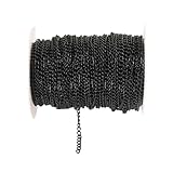 Rockreyoa Kabel Gliederkette DIY Chain Kettenband Schmuckkette Kette Meterware Gliederkette Verdrehte Ketten Panzerketten für Halsketten, Armbänder, Schmuck Zubehör Schwarz 2.5mm*6m