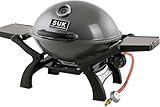 SOUK ONE Tisch-Gasgrill Manhattan – mobiler Tischgasgrill (Grau) mit Gusseisenrost (oval 48x36 cm), 3,5 kW Leistung, klappbare Ablagen & Thermometer – BBQ Grill für Balkon, Camping & Outdoor