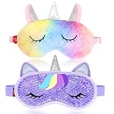 my novel things Augenmaske Kühlend, Einhorn Schlafmaske 2 Stück, Schlaf Entspannungs Augenmaske, Augenmaske mit Gel Perlen Kühlmask Für Heiße Kältetherapie Geschwollene und Müde Augen