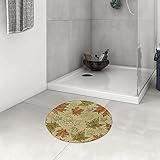 Runde Duschmatte, 60 cm, Herbst, Grunge, Ahornblätter mit saisonalen Farben, Thanksgiving-Themen-Zeichenstil, rutschfest und Flanell, Bodenteppich, Kreis-Badematte für Badewanne, Dusche, Badezimmer,