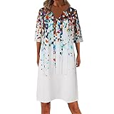 jieGorge Sommerkleider für Damen, knielang, Leinenkleider, Blusenkleid, lässiger Druck, Freizeitkleid, Strandkleider, Boho-Kleid, A-Linie, Sommerkleid, Party, Strandkleid, gelb, S