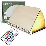 BONNYCO Buchlampe Holz mit Farbwechsel 16 Farben und Timer LED Buchlampe Geschenk für Frauen und Männer zum Geburtstag und Weihnachten | Kleine Lampe Deko Wohnzimmer Schlafzimmer und Zimmer