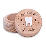 Holzura Milchzahndose personalisiert – Zahndose Holz rund mit Gravur – Zahnbox für Milchzähne Mädchen & Jungen – Geschenkidee Kinder Zahnfee