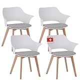 Albatros Esszimmerstühle 4er Set Aalborg, Weiss - Beine aus Buche Massiv-Holz, Skandinavisches Retro-Design, bequemer Schalenstuhl - Eleganter Küchenstuhl, Stuhl Esszimmer für Esstisch