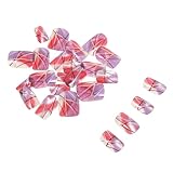 ARTSEWPLY 24 Stück Teiliges Kurze Quadratische Künstliche Fingernägel mit Farbverlauf Violett und Silberner Linie Glänzend Full Cover Nägel für Frauen Einfach Anzubringen Langlebig