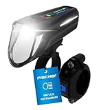 FISCHER Fahrrad LED-Frontlicht 100 Lux Fernlicht, mit Sensormodus, spritzwassergeschütztes Gehäuse, einfache Montage, schwarz, 1 Stück