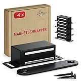 LouMaxx Magnetschnäpper stark - Haltekraft 4kg - 4er Set in Schwarz – Türmagnet -Schrankmagnet – Möbelmagnete – Tuer Magnetverschluss Edelstahl– Magnethalter Schranktür für sicheren Halt