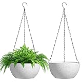 T4U Blumentopf Hängend Plastik 2er Set, Φ25CM Hängetopf für Pflanzen Gesprenkelte Weiß, Blumenampel mit Haken Rund Gross für Innen und Außenbereich, Deko, Hängetopf für Pflanzen für Zuhause, Büro