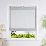 Heichkell Raffrollo mit Ösen Unifarbige Gardine Halbtransparente Raffgardine Landhausstil Rollo Grau BxH 60x140 cm