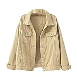 Adhdyuud Damen Einreihige Demin Jacken Stehtasche Jeans Mäntel Reverskragen Street Jacke, khaki, XXL