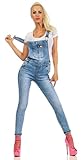 Fashion4Young 5300 Damen Jeans Latzhose Latz Jeans Träger Röhrenjeans Jeanslatzhose Stretch Slimline (blau, L-40)