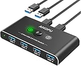 USB Switch, Aluminium USB KVM Switch 2 PC USB 3.0 Switch 2 Eingänge 4 Ausgänge, Verbesserter USB Switch mit 2 Hochgeschwindigkeits-USB 3.0-Kabeln, für Drucker, Maus, Tastatur, Festplatte, USB Stick