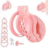 QRRQ Chastity Cage Männer mit 6 Penisringen, Weiches und Bequemes TPE Keuschheitskäfig Herren, Penis Käfig für SM Fetisch, Sexspielzeug Fesselspiele (Rosa, klein)