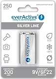 everActive Akku 9V 250 mAh, Ni-MH, Block, wiederaufladbar, vorgeladen, Silver Line, 6F22 HR22 8.4V, 1 Stück - 1 Blisterkarte, EVHRL22-250, silber
