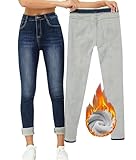 Yehopere Damen Winter Fleece Gefüttert Jeans Slim Fit Warme Skinny High Waist Denim Jeans, Blau AS1, M