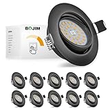 Bojim Einbaustrahler LED 230V Flach Dimmbar, Schwarz Warmweiß 5.5W 68mm - 80mm Lochmass, Spots Einbauleuchten Schwenkbar für Küche Wohnzimmer Badezimmer, 10er Set
