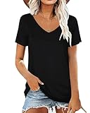 AirMood Damen-Sommer-T-Shirt, V-Ausschnitt, lässig, kurzärmelig, Tunika-Oberteil, Schwarz, XXL