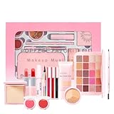 Alles in Einem Make-Up-Set, 14 Stück Schminkset Für Frauen Damen mit Akne-Grundierung, Puder, Concealer, Rouge, Lidschatten, Lippenstifte, Flüssiger Lipgloss, Mascara, Eyeliner, und Brauen-Stift