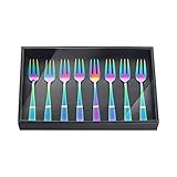 YDware 18/10 Edelstahl Dessertgabeln Kuchengabeln 8 Stück, 14cm Bunt Obstgabeln mit schwarzer Geschenkbox
