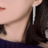 TseenYi Kristall Kronleuchter Quaste Ohrringe Kronleuchter Lange Quaste Ohrringe Silber Strass Lange Quaste Ohrringe Braut Quaste Ohrringe Lange Anhänger Ohrringe Schmuck für Frauen und Mädchen