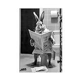 MWANG Leinwand-Poster, Motiv: Hase, der im Klo liest, Wandkunstdruck, Bild, Gemälde, 60 x 90 cm