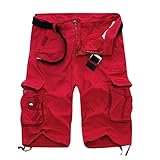 Shorts für Herren, Sport, Sommer, lässig, kurze Hose, leichte Arbeitshose, Cargo-Bermuda, mehrere Taschen, modische Shorts, bequeme Sportbekleidung, weich, atmungsaktiv, Fitness, Strand, rot, 28