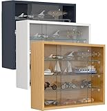 VCM Glasvitrine hängend | Vitrine Glas | Maße: H. 40 x B. 50 x T. 12 cm | Hängevitrine Glas | Modern und platzsparend | Glas Vitrinenschrank - Drivalo S Honig-Eiche