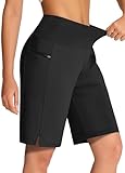 MIVEI Damen Badeshorts mit Reißverschlusstaschen, hohe Taille, knielang, Strand-Badeshorts für Damen, mit Innenfutter, 22,9 cm lang, Schwarz, XL