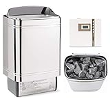 Sauna-Set Finnischer Sauna Ofen Sentiotec Nordex II 6/8/9 kW Sauna Heizgerät Mit Saunasteuerung Sentiotec K1 / K2 / D1 / D2 und Saunaofen-Steine Time4wellness (9 kW, Saunasteuerung D1)