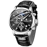 LIGE Uhren Herren, Chronograph Herrenuhren, Analoger Quarz Lederarmband, Kalenderfunktion Leuchtzeiger, 3ATM Wasserdicht, Armbanduhr Herren Business Outdoor Erholung, Klassisches Schwarz
