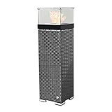 RS Trade® Exclusive Polyrattan Bio Ethanol Kamin Feuersäule Standkamin Alu-Gestell 2L Edelstahlbehälter Indoor Outdoor Feuerstelle mit extra stabilem Stand durch Pendel-Gegengewicht